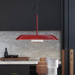 Oluce LED hanglamp Iride, Ø 85 cm, rood, metaal, glas