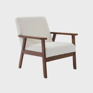 sweeek - Scandinavische fauteuil in boucléstof en licht walnoot
