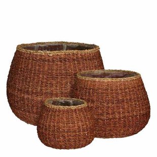 Mica Decorations Mand Athos - 45x45x35 cm - Zeegras - Bruin - Set van 3 Mica Decorations Mand Athos - 45x45x35 cm - Zeegras - Bruin - Set van 3