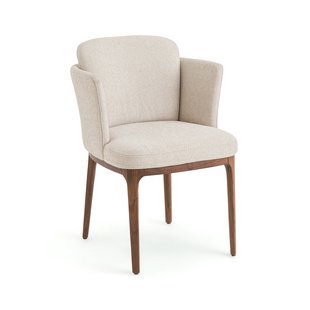 Tafel fauteuil met walnoten poten en Jabote gevlochten stof