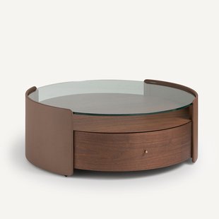 Salontafel van notenhoutfineer en leer, Firmo