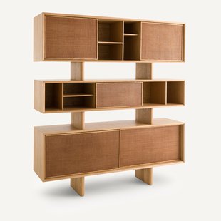 Eiken, fineer en leren servieskast, Propono