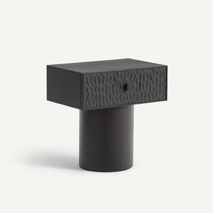 Nachtkastje, massief eikenhout en fineer, koffiebeits, Mason