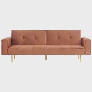 Beliani - VISNES - Slaapbank 3-zits - Goudbruin - Fluweel