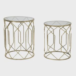 Mauro Ferretti Tunisi Set van 2 tafels in goud metaal met glas