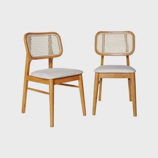 sweeek - Hevea stoelen van hout, riet en stof (set van 2)