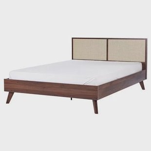 Beliani-MONPAZIER -Tweepersoonsbed-Donkerhout-160 x 200 cm-Rotan