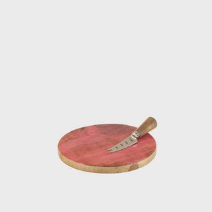 J-Line kaasplank + mes Rond - hout - roze