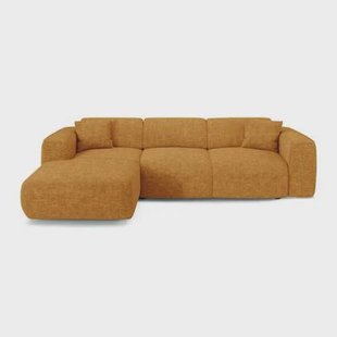 Slaapbank, linkerhoek, 5-zits, mosterdkleurig fluweel