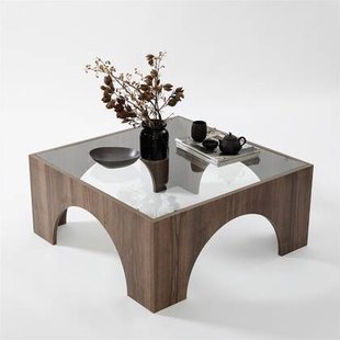 Giga Meubel - Salontafel Walnoot|Glas - 80x80x35cm - Seine