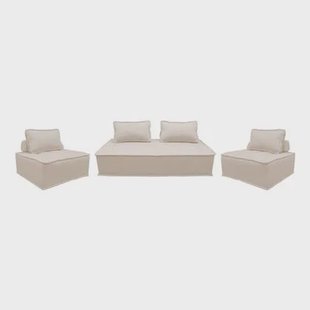 sweeek - Set van 2 fauteuils met 2-zitsbank in stof, met kussen