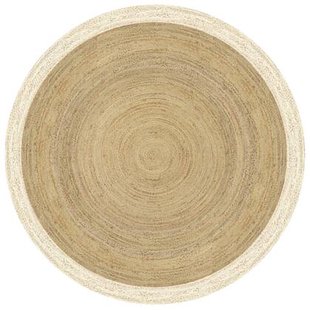 Mrcarpet Rond jute vloerkleed naturel|wit met rand 240cm