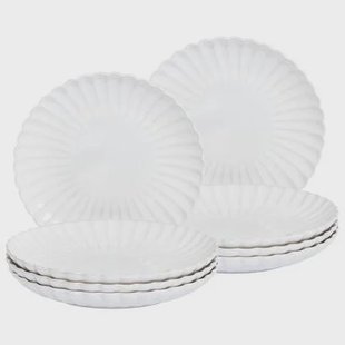 Beliani - NETTLE - Dinerborden set van 8 - Wit - Steengoed