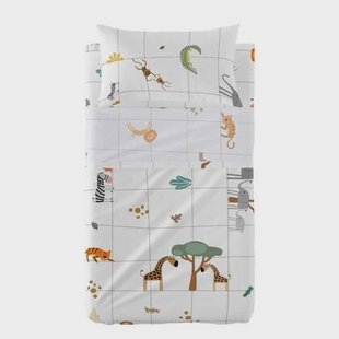 Mini savanna Laken Set 2-delig 100x130 cm (Ledikant) Happyfriday Mini, Veelkleurig, 100% katoen, de kwaliteit van 150 TC