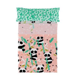 Panda garden Laken Set 2-delig Moshi Moshi, Rosa, 100% katoen, de kwaliteit van 150 TC