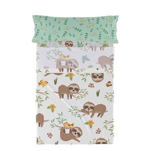 Happy sloth Laken Set 2-delig Moshi Moshi, Veelkleurig, 100% katoen, de kwaliteit van 150 TC