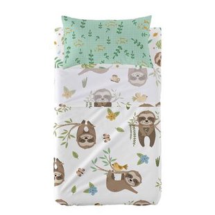 Happy sloth Laken Set ledikant 2-delig Moshi Moshi, Veelkleurig, 100% katoen, de kwaliteit van 150 TC