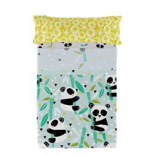 Panda garden blue Laken Set 2-delig Moshi Moshi, Blauw, 100% katoen, de kwaliteit van 150 TC