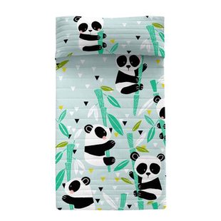 Panda garden blauw Sprei Moshi Moshi, Blauw, 100% Katoen (buitenkant) 100% Polyester (vulling), de kwaliteit van 150 TC
