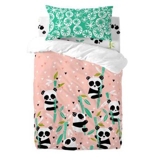 Panda garden Dekbedovertrek wieg 2-delig Moshi Moshi, Rosa, 100% katoen, de kwaliteit van 150 TC