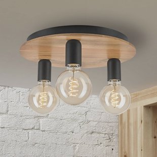 Lamkur Lighting Dusty plafondlamp, beukenhout, zwart, Ø 33 cm, 3-lamps