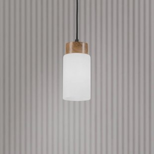 Lamkur Lighting Markus hanglamp, opaalglas/eikenhout, Ø 9,5 cm, E27
