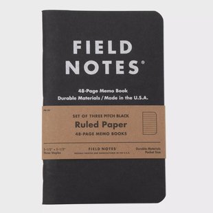 Field Notes Pitch Black Memo Book FN-34 Ruled 3-Pack, notitieboekjes