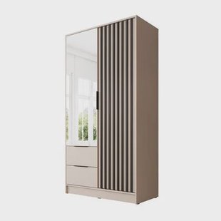 Meubella - Kledingkast Nairobi - Beige - Zwart - 105 cm - met spiegel Meubella - Kledingkast Nairobi - Beige - Zwart - 105 cm - met spiegel
