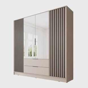 Meubella - Kledingkast Nairobi - Beige - Zwart - 206 cm - met spiegel