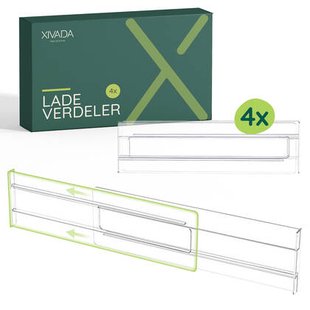 XIVADA Lade verdeler Ezra - Verstelbaar - Transparant - PET - 4 stuks