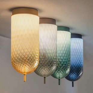 OLEV LED plafondlamp Curuba, amber, glas, hoogte 40 cm 2.700 K