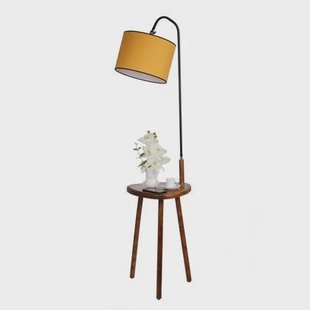 Giga Meubel - Vloerlamp Geel|Walnoot - 30x30x160cm - Demet