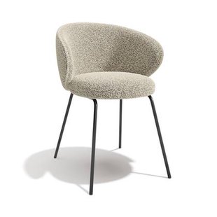 Set van 2 beige bouclette stoelen met zwarte poten