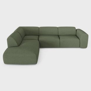 5-zits hoekbank breed links in olijfgroene geweven stof