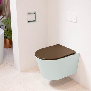 MONDIAZ LAVIE hangend toilet single fire rimless diepspoel Greey, Toiletzitting met quick-release & softclose Rust