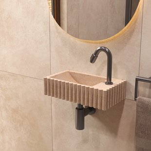 Salenzi Travertin Light Fontein 40x22cm Rechts Geribbeld Wandmodel