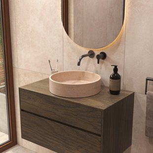 Salenzi Travertin Light Waskom 40x40x10cm Opbouwmodel