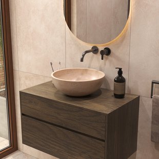 Salenzi Travertin Light Waskom 40x40x15cm Diep Opbouwmodel