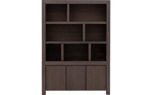 Goossens Buffetkast Clear, 7 open vakken boven, 3 dichte deuren onder, donker bruin eiken, 162 x 225 x 45 cm, stijlvol landelijk