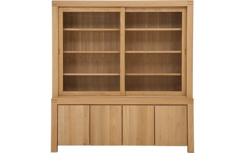 Goossens Buffetkast Clear, 2 glasdeuren boven, 4 dichte deuren onder, blank eiken, 210 x 225 x 45 cm, stijlvol landelijk