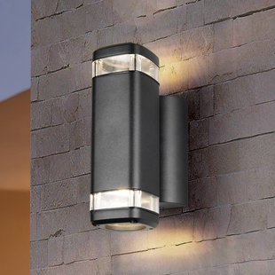 Reality Leuchten Buitenwandlamp Barcelos, zwart, hoogte 21 cm, up/down