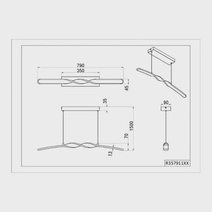 Reality Leuchten LED hanglamp Ginko, zwart mat, metaal, lengte 79 cm