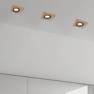 Lamkur Lighting Plafondinbouwlamp Tobby, 10 x 10 cm, set van 3, eikenhout GU10