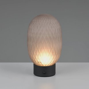 Trio Lighting LED tafellamp op accu Facette, rookgrijs, USB, glas