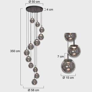 Steinhauer LED hanglamp Bollique, 12-lamps. rond, zwart, glas