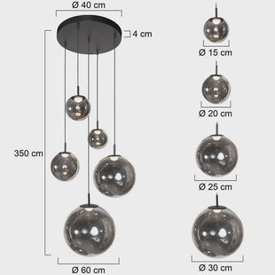 Steinhauer LED hanglamp Bollique, 5-lamps. rond, zwart, glas