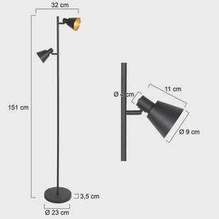 Steinhauer Vloerlamp Oeroe, 2-lamps, zwart, metaal, E14