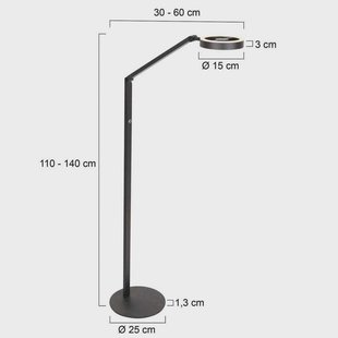 Steinhauer LED vloerlamp Ringlux, zwart, metaal, verstelbaar