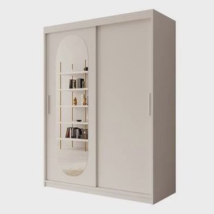 Meubella - Kledingkast Bodhi - Wit - 150 cm - Met spiegel