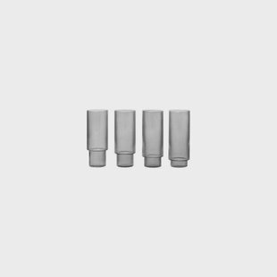 ferm LIVING - Ripple Long Drink Glasses Set of 4 Smoked Grey